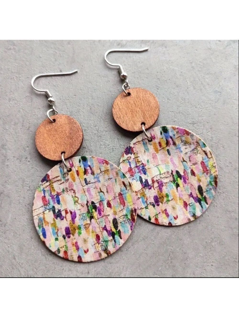 Creative Trendy Colorful Painting Geometric Round Earrings NIP